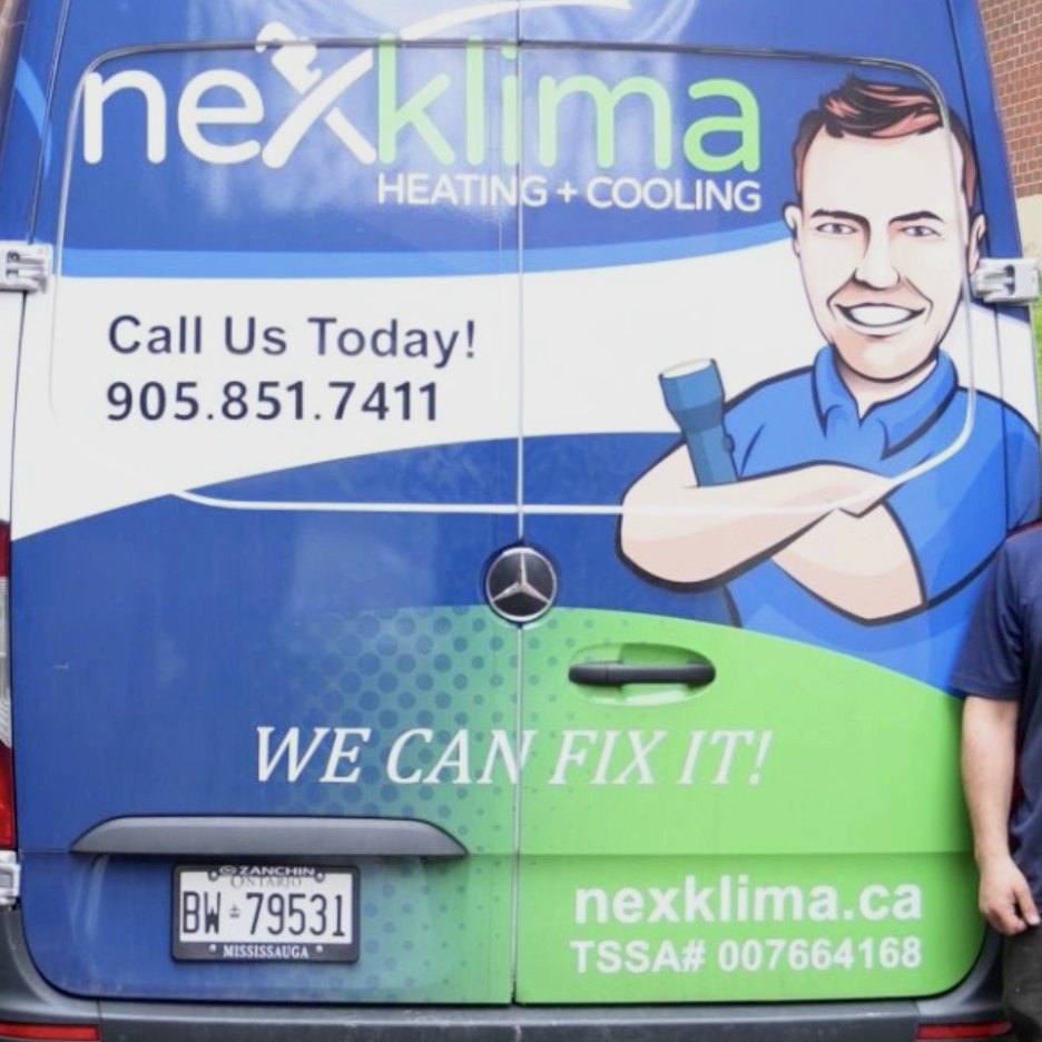 Rear of a Nexklima heating, cooling and electrical service van